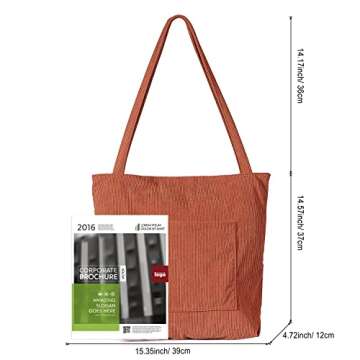 WantGor Women Corduroy Tote Bag, Large Shoulder Hobo Bags Casual Handbags Big Capacity Shopping Purses Work Bag (Brown)