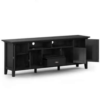 SIMPLIHOME Redmond SOLID WOOD 72 Inch Wide Transitional TV Media Stand in Black For TVs up to 80 Inches, For the Living Room and Entertainment Center