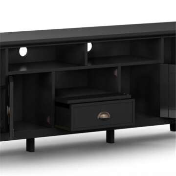 SIMPLIHOME Redmond SOLID WOOD 72 Inch Wide Transitional TV Media Stand in Black For TVs up to 80 Inches, For the Living Room and Entertainment Center