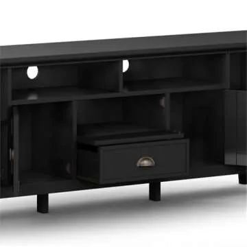 SIMPLIHOME Redmond SOLID WOOD 72 Inch Wide Transitional TV Media Stand in Black For TVs up to 80 Inches, For the Living Room and Entertainment Center