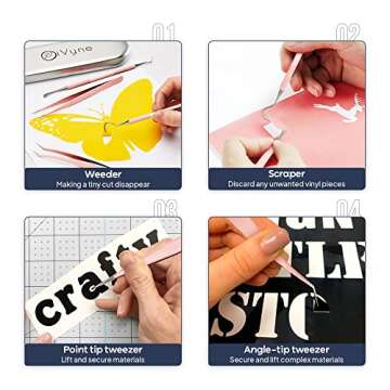 Premium Vinyl Weeding Tool Kit - Precision Stainless Steel Weeder - Hook and Pick with Fine Tweezers Crafting Set for Cricut Vinyl - by iVyne (Rose Gold)