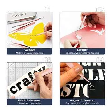 Premium Vinyl Weeding Tool Kit - Precision Stainless Steel Weeder - Hook and Pick with Fine Tweezers Crafting Set for Cricut Vinyl - by iVyne (Rose Gold)