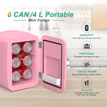 CROWNFUL Mini Fridge 4L Portable Cooler Warmer Pink