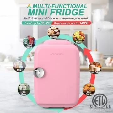 CROWNFUL Mini Fridge 4L Portable Cooler Warmer Pink