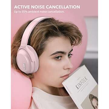 HROEENOI Active Noise Cancelling Wireless Bluetooth Over-Ear Headphones, Memory Foam Ear Cups, Quick...