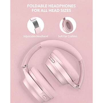 HROEENOI Active Noise Cancelling Wireless Bluetooth Over-Ear Headphones, Memory Foam Ear Cups, Quick Charge for 40H Playtime, Ideal for Travel, Home Office, Gym Workouts -Pink