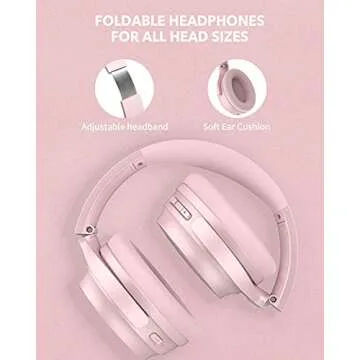 HROEENOI Active Noise Cancelling Wireless Bluetooth Over-Ear Headphones, Memory Foam Ear Cups, Quick Charge for 40H Playtime, Ideal for Travel, Home Office, Gym Workouts -Pink
