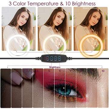Ring Light 10" with 59" Extendable Tripod Stand & Phone Holder for YouTube Video, Dimmable Led Ring Light for Camera, Video, Makeup, Selfie Photography Compatible with iPhone Android