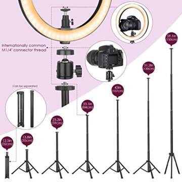 Ring Light 10" with 59" Extendable Tripod Stand & Phone Holder for YouTube Video, Dimmable Led Ring Light for Camera, Video, Makeup, Selfie Photography Compatible with iPhone Android