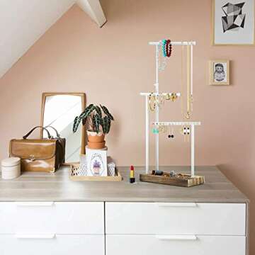 SRIWATANA Jewelry Organizer Display Extra Tall Necklace Holder 3 Tier Jewelry Tree Stand, Gift Idea (Carbonized Black & White)