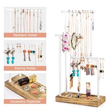 SRIWATANA Jewelry Organizer Display Extra Tall Necklace Holder 3 Tier Jewelry Tree Stand, Gift Idea (Carbonized Black & White)