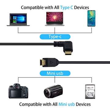 Duttek Mini USB to USB C Cable, USB C to Mini USB Cable, Right Angled USB 3.1 Type C Male to Mini USB Male Converter Cable Cord for Digital Camera and More Mini USB Devices 10inch/26cm