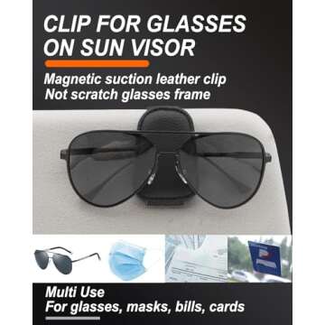 EYANBIS Sunglass Holder for Car, Magnetic Leather Eyeglass Hanger, Visor Sunglass Clip, Organizer St...