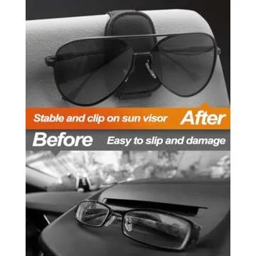 EYANBIS Sunglass Holder for Car, Magnetic Leather Eyeglass Hanger, Visor Sunglass Clip, Organizer Storage, Car Interior Accessory (1PCS, Black)