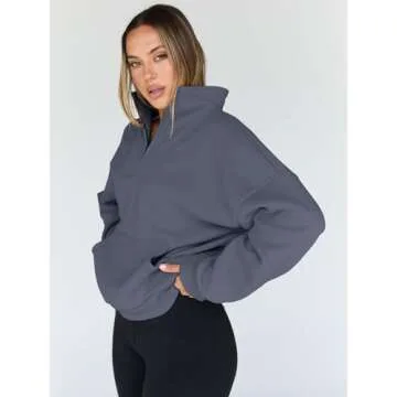 Trendy Queen Sweatshirts Quarter Half Zip Pullover Oversized Hoodies Sweaters Comfy Fall Outfits 2025 Y2K Winter Clothes GreyBlue S