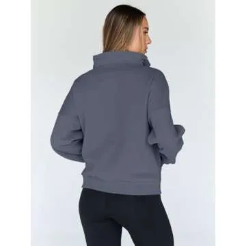 Trendy Queen Sweatshirts Quarter Half Zip Pullover Oversized Hoodies Sweaters Comfy Fall Outfits 2025 Y2K Winter Clothes GreyBlue S