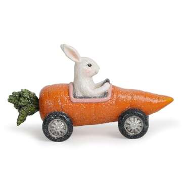 Hodao 6.5" Easter Day Bunny Car Decorations Easter Car Figurines Spring Bunny Decor Handmade Polyres...