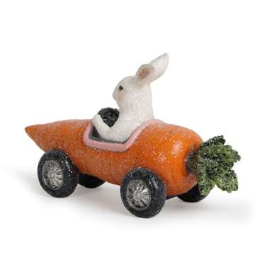 Hodao 6.5" Easter Day Bunny Car Decorations Easter Car Figurines Spring Bunny Decor Handmade Polyresin Car Figurines for Easter Decor Gifts - Easter Day Party Home Car Decorations