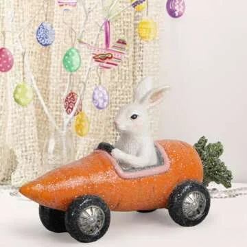 Hodao 6.5" Easter Day Bunny Car Decorations Easter Car Figurines Spring Bunny Decor Handmade Polyresin Car Figurines for Easter Decor Gifts - Easter Day Party Home Car Decorations