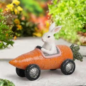 Hodao 6.5" Easter Day Bunny Car Decorations Easter Car Figurines Spring Bunny Decor Handmade Polyresin Car Figurines for Easter Decor Gifts - Easter Day Party Home Car Decorations