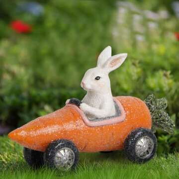 Hodao 6.5" Easter Day Bunny Car Decorations Easter Car Figurines Spring Bunny Decor Handmade Polyresin Car Figurines for Easter Decor Gifts - Easter Day Party Home Car Decorations