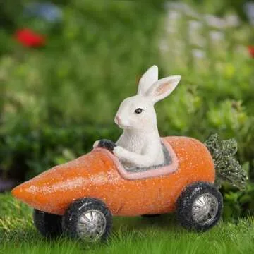 Hodao 6.5" Easter Day Bunny Car Decorations Easter Car Figurines Spring Bunny Decor Handmade Polyresin Car Figurines for Easter Decor Gifts - Easter Day Party Home Car Decorations