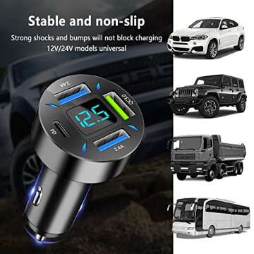 Fast 4 Ports USB Car Charger with Voltmeter & Type C Port