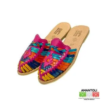 Amantoli Sofia Model - Women 100% Artisan Hand Made Mexican Leather Hipster Brown Colorful Closed Toe Sandal Huarache Artesanal - Hecho a Mano Handcrafted in Mexico (US 6)