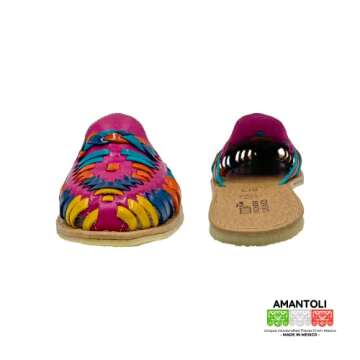 Amantoli Sofia Model - Women 100% Artisan Hand Made Mexican Leather Hipster Brown Colorful Closed Toe Sandal Huarache Artesanal - Hecho a Mano Handcrafted in Mexico (US 6)