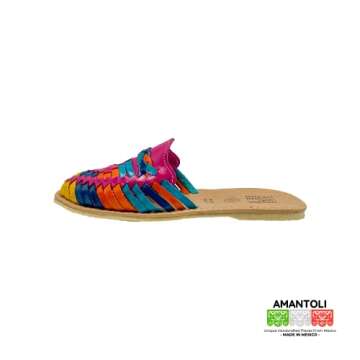 Amantoli Sofia Model - Women 100% Artisan Hand Made Mexican Leather Hipster Brown Colorful Closed Toe Sandal Huarache Artesanal - Hecho a Mano Handcrafted in Mexico (US 6)