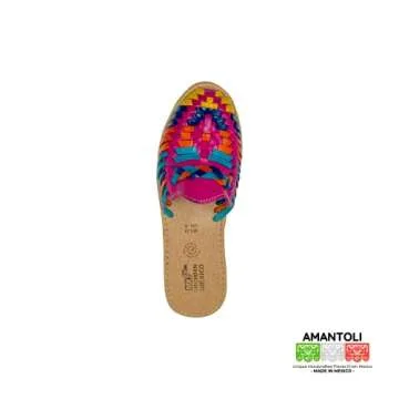 Amantoli Sofia Model - Women 100% Artisan Hand Made Mexican Leather Hipster Brown Colorful Closed Toe Sandal Huarache Artesanal - Hecho a Mano Handcrafted in Mexico (US 6)