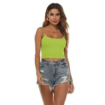 Amilia Women's Basic Solid Cami Spaghetti Double Layer Crop Tank Top