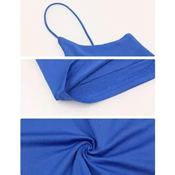 Amilia Women's Basic Solid Cami Spaghetti Double Layer Crop Tank Top