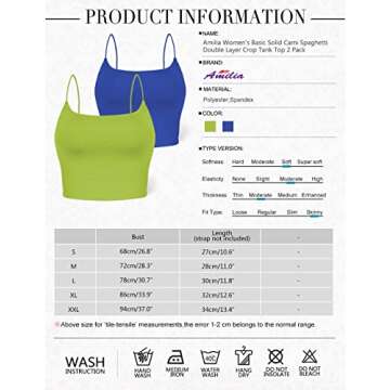 Amilia Women's Basic Solid Cami Spaghetti Double Layer Crop Tank Top