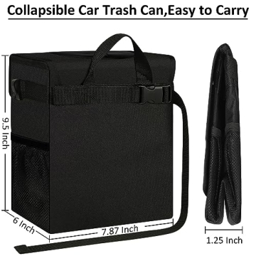 LEAK PROOF Car Trash Can - Black Hanging Bin