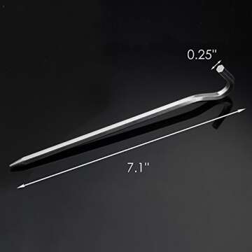 Tent Pegs - 12Pcs Aluminium Tent Stakes Pegs with Hook - 7" Hexagon Rod Stakes Nail Spike Garden Stakes Camping Pegs for Pitching Camping Tent, Canopies (Silver)