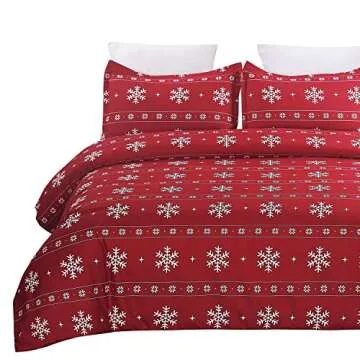 Vaulia Lightweight Microfiber Duvet Cover Set, Snowflake Pattern Design for Christmas New Year Holid...