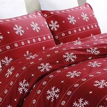 Vaulia Snowflake Duvet Cover Set for Holidays - Queen Size