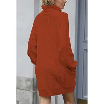 Pink Queen Women's Loose Turtleneck Oversize Long Pullover Sweater Dress Brown S