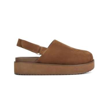 XBKXMK Platform Slingback Clogs Mules for Women Suede Leather Slip on Women's Slippers Mini Boots Ankle Boots Comfy Lined Sneakers Anti-Slip Boot for Outdoor Brown