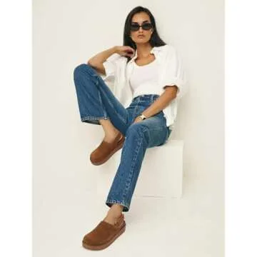 XBKXMK Platform Slingback Clogs Mules for Women Suede Leather Slip on Women's Slippers Mini Boots Ankle Boots Comfy Lined Sneakers Anti-Slip Boot for Outdoor Brown