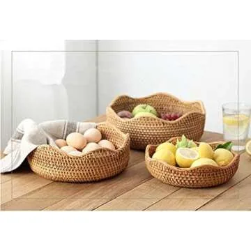 YANGQIHOME Rattan Baskets Set for Organizing and Serving