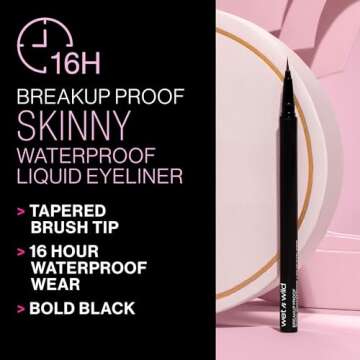 wet n wild Mega Last Breakup Proof Liquid Eyeliner - Ultra-Fine Brush, Waterproof, Long-Lasting - Cruelty-Free & Vegan - Ultra Black