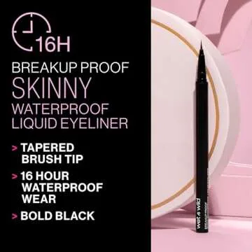 wet n wild Mega Last Breakup Proof Liquid Eyeliner - Ultra-Fine Brush, Waterproof, Long-Lasting - Cruelty-Free & Vegan - Ultra Black