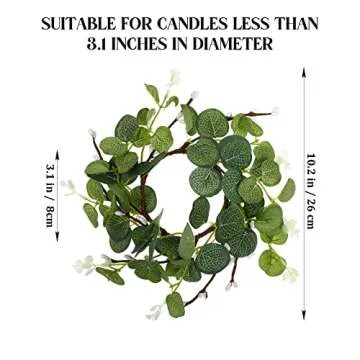 PATKAW 2Pcs 5.89inch Artificial Eucalyptus Wreath for Front Door Eucalyptus Farmhouse Candle Holder ...