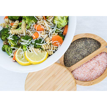 Relative Foods Salt Cellar -Bamboo Salt and Pepper Bowl with Magnetic swivel lid - Salt Container with Himalayan Pink Salt and Pepper Included - Perfect Salt Storage for countertop