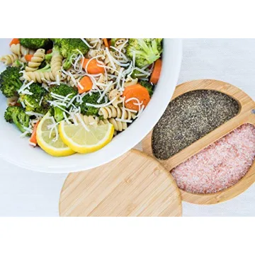 Relative Foods Salt Cellar -Bamboo Salt and Pepper Bowl with Magnetic swivel lid - Salt Container with Himalayan Pink Salt and Pepper Included - Perfect Salt Storage for countertop