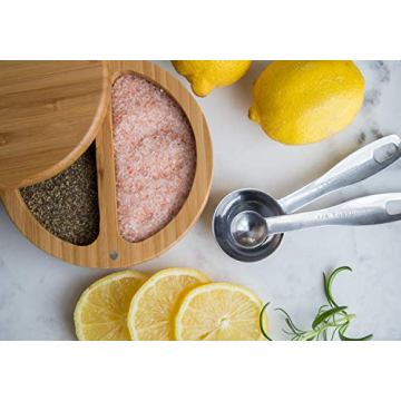 Relative Foods Salt Cellar -Bamboo Salt and Pepper Bowl with Magnetic swivel lid - Salt Container with Himalayan Pink Salt and Pepper Included - Perfect Salt Storage for countertop