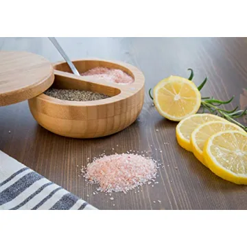 Relative Foods Salt Cellar -Bamboo Salt and Pepper Bowl with Magnetic swivel lid - Salt Container with Himalayan Pink Salt and Pepper Included - Perfect Salt Storage for countertop
