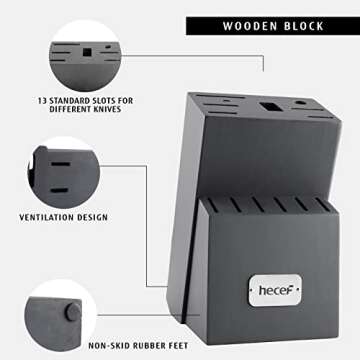 Hecef Kitchen Knife Set with Block, 14 Pieces in Pink